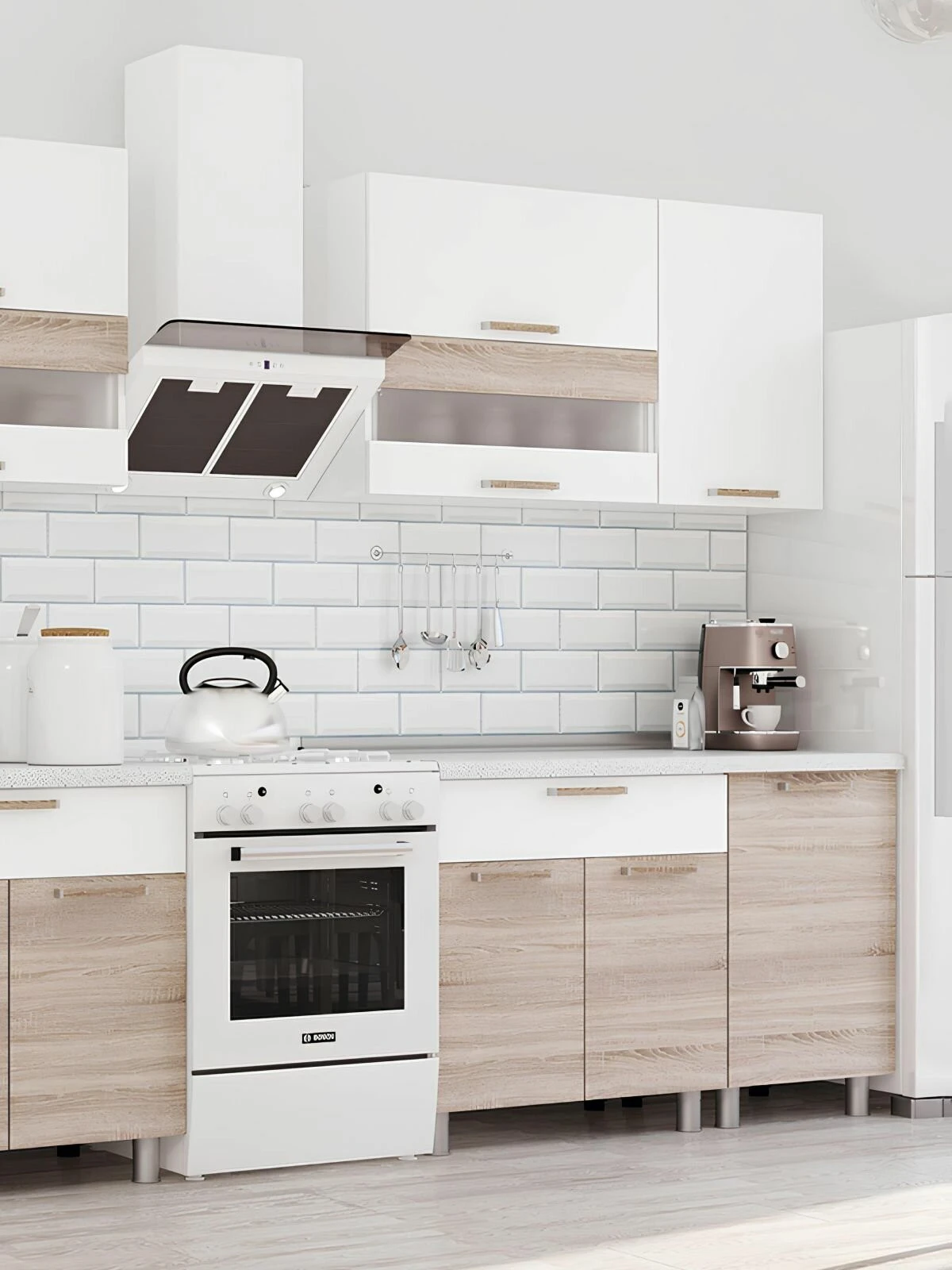 ARNIKA Кухонный гарнитур со столешницей 2,4м "Айсбери" белый/сонома